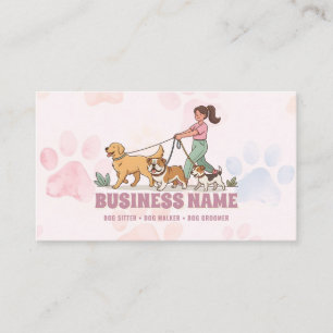 Pet Sitting Dog Walker Cute Pink Business Card
