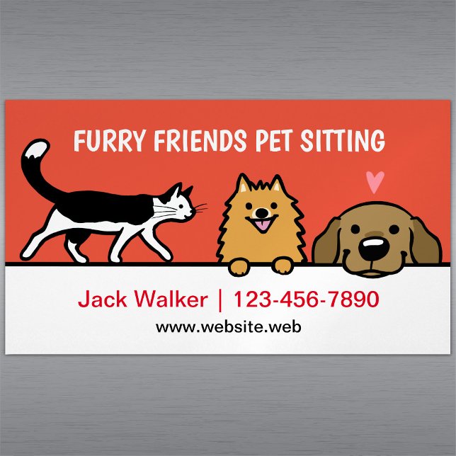 Pet Sitting Dogs and Tuxedo Cat Pomeranian Lab  Magnetic Business Card (Creator Uploaded)