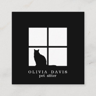 Pet Sitting Groomer Service Modern Black and White Square Business Card