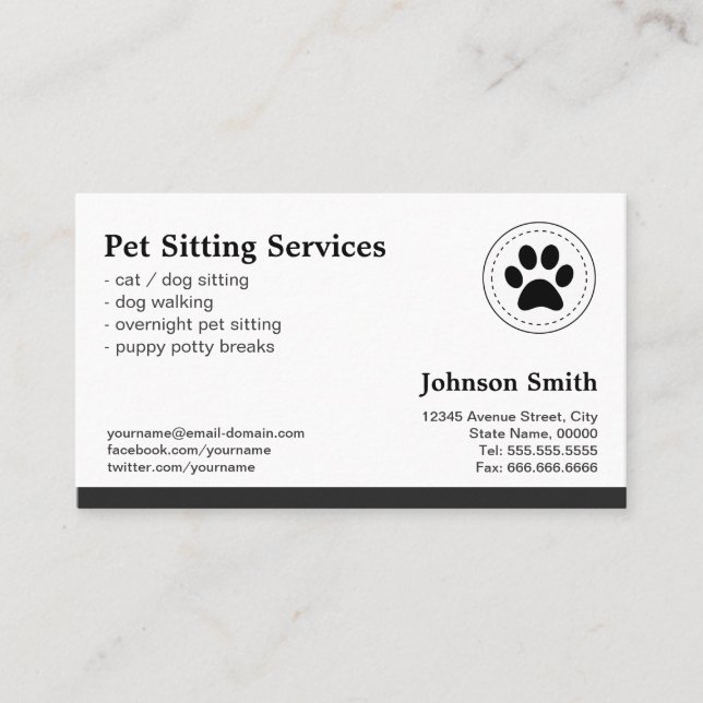 Pet Sitting Pet Care - Appointment Card (Front)