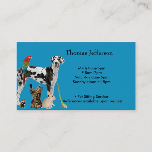Pet Sitting Service  Business Card (Front)