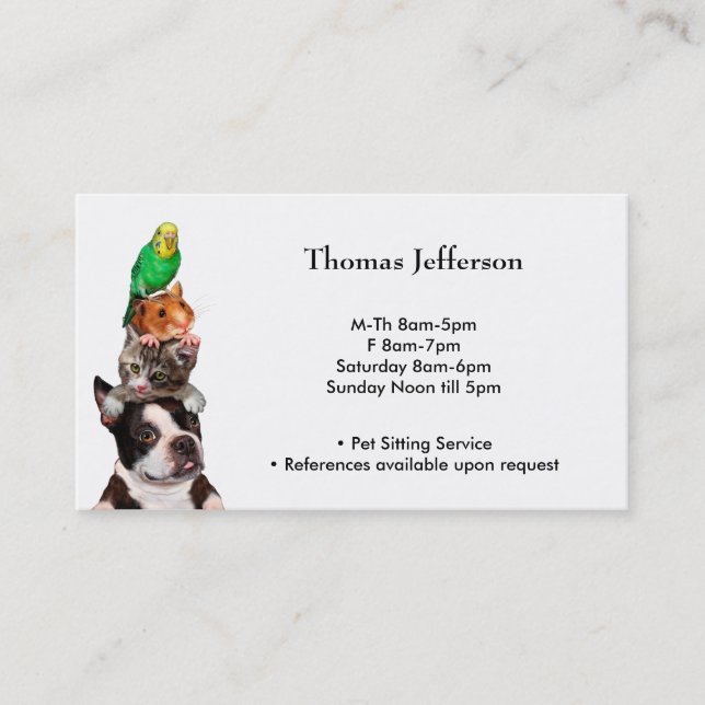 Pet Sitting Service  Business Card (Front)