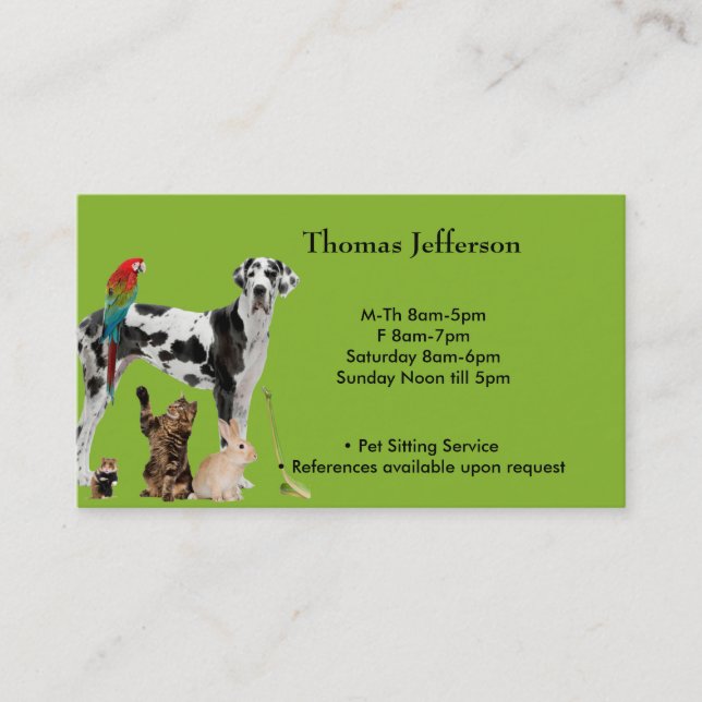 Pet Sitting Service  Business Card (Front)