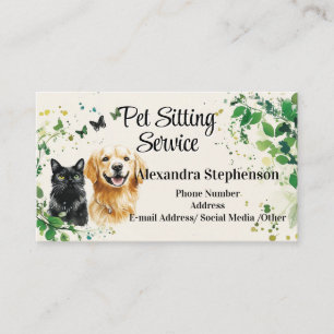 Pet Sitting Service Watercolor Butterfly Dog Cat Business Card