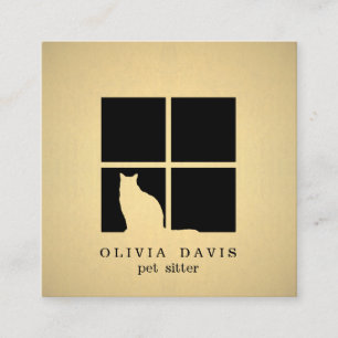 Pet Sitting Services Black and Gold Faux Metallic Square Business Card