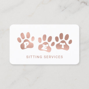 Pet Sitting Services Rose Gold & White Business Card