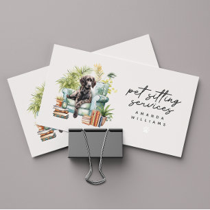 Pet Sitting Services Watercolor QR Code  Business Card