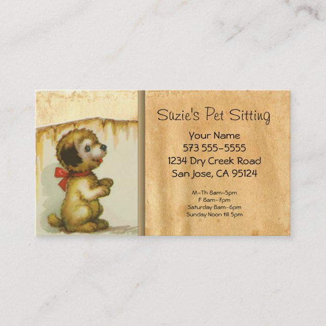 Pet Sitting Vintage Cat Business Card (Front)