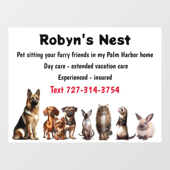 Pet Sitting Window Cling (Sheet)