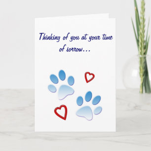 Pet Sympathy Card Paws and Hearts Customizable