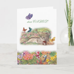Pet sympathy, Cat in Garden, Custom Message Card