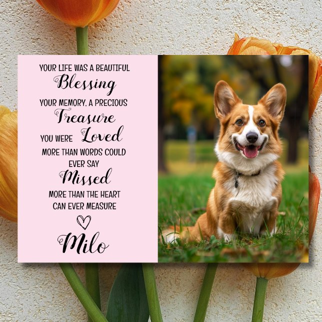 Pet Sympathy Personalized Photo Pet Loss Card Pink (Dog Memorial)