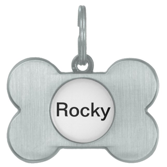 pet tag with "Rocky" (Front)