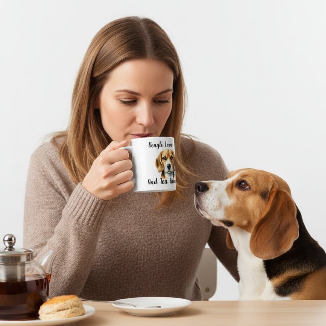  Pet Tea Time Brown beagle Personalize Coffee Mug (Creator Uploaded)