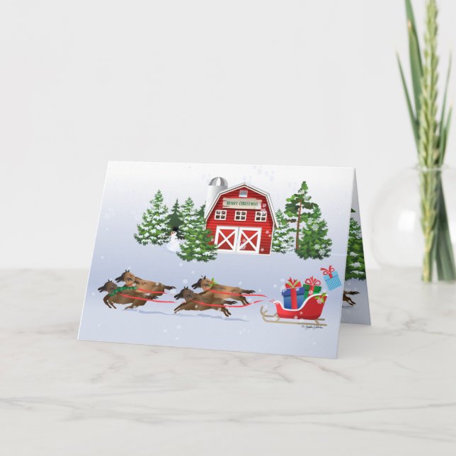 Pet Tervuren Dogs Pulling Sleigh! Folded Holiday Card (Front)