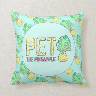 Pet the Pineapple - Cute Square Cushion! Sky Blue Throw Pillow