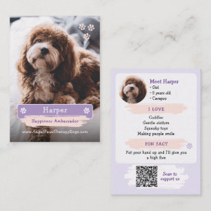 Pet Trading Card, Photo & QR Code Therapy Dog Calling Card