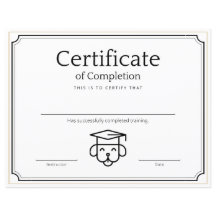 Pet Training Certificate of Completion