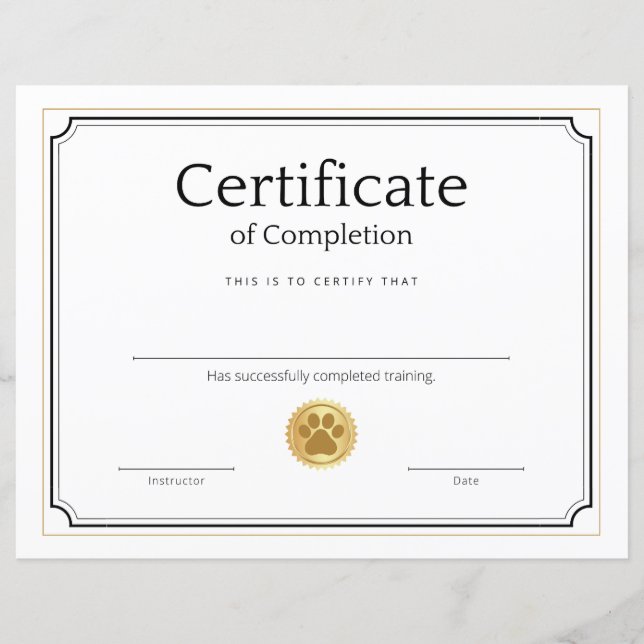 Pet Training Certificate of Completion - Modern (Front)
