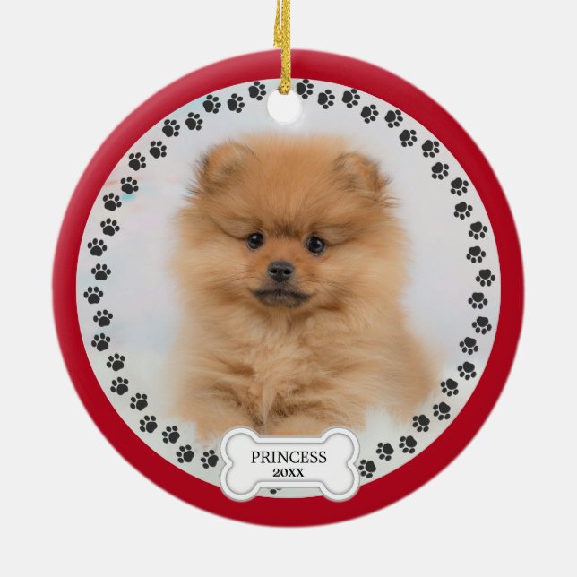   Pet Two Photo Christmas Red Personalized Ceramic Ornament (Back)