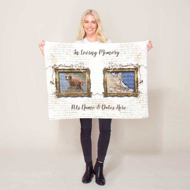 Pet TWO PHOTO picture frame white  | Personalize Fleece Blanket (In Situ)