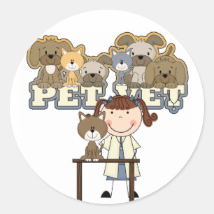 Pet Vet Brunette Female Tshirts and Gifts Classic Round Sticker