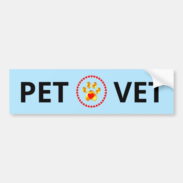Pet Vet & golden paw with hearts bumper sticker (Front)
