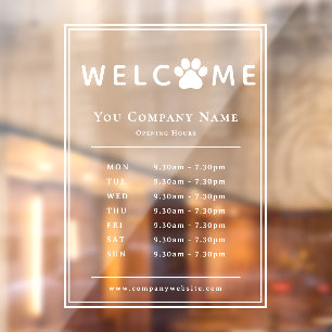 Pet Veterinary Clinic Opening Hours Paw Logo Window Cling