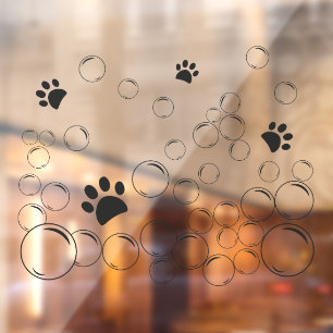 Pet wash Bubbles with paw black colour outline Window Cling