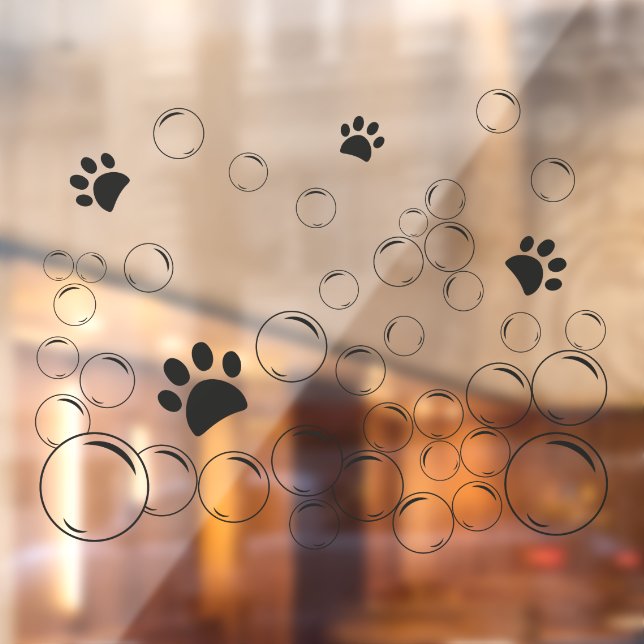 Pet wash Bubbles with paw black colour outline Window Cling (Sheet 2)