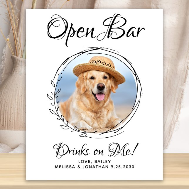 Pet Wedding Dog Open Bar Custom Photo Drinks Poster (Creator Uploaded)