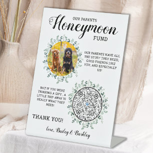Pet Wedding Dog Photo Honeymoon Fund Venmo QR Code Pedestal Sign