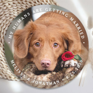 Pet Wedding Personalized Dog Photo Engagement Round Paper Coaster