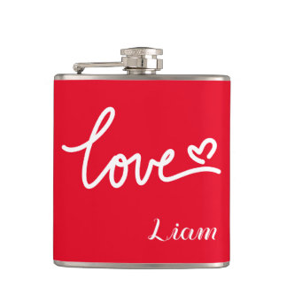 Petaca Color Rojo Love Y Corazón Hip Flask