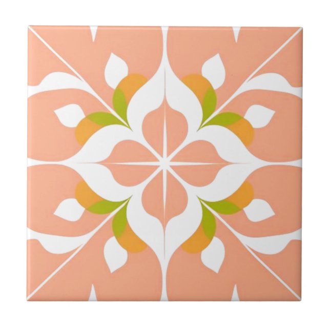 Petal glow salmon floral tile set - Pattern 1 (Front)