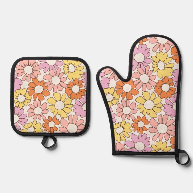 Petal Jubilee Soft Retro Citrus Oven Mitt & Pot Holder Set (Front)