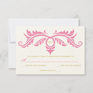 Petal Pink and Gold Scroll on Ivory RSVP Card