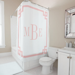 Petal Pink and White Greek Key   Monogrammed