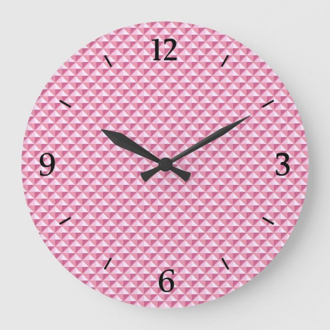 Petal pink, enamel look, studded grid large clock (Front)
