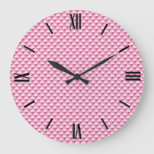 Petal pink, enamel look, studded grid large clock