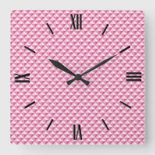 Petal pink, enamel look, studded grid square wall clock
