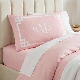 Petal Pink Greek Key Monogram Pair of Standard Pillowcase