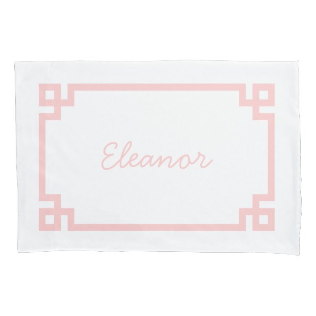 Petal Pink Greek Key Monogram Standard Pillow Case (Front)