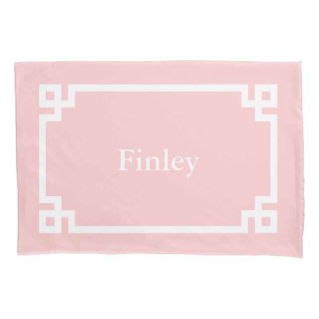 Petal Pink Greek Key Monogram Standard Pillow Case (Front)