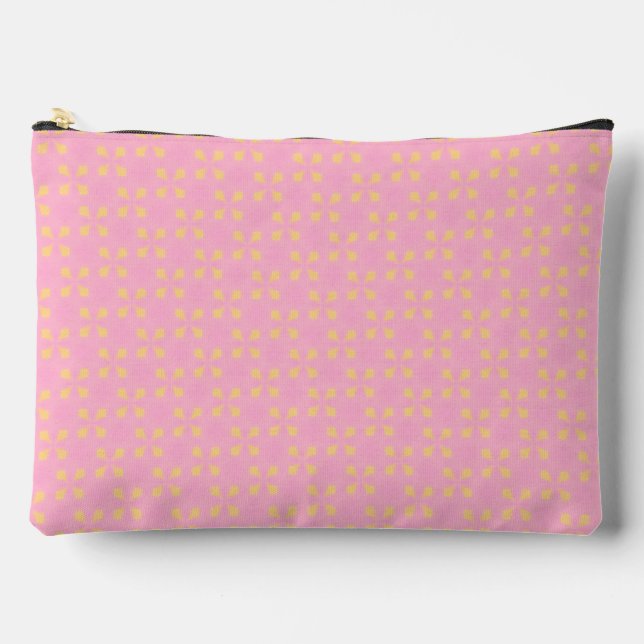 Petal Pop – Pink & Gold Seamless Geometric Pattern Accessory Pouch (Front)