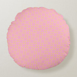 Petal Pop – Pink & Gold Seamless Geometric Pattern Round Pillow