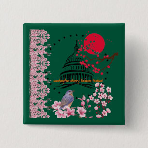 Petal rain celebration forest green 2 inch square button