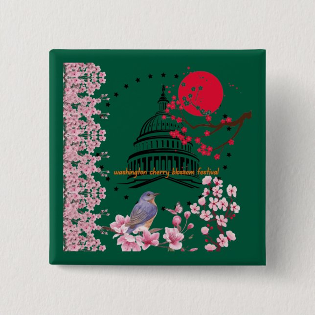 Petal rain celebration forest green 2 inch square button (Front)
