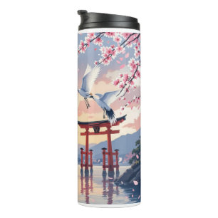 Petal Reverie—A Crane’s Serenade at Sundown Thermal Tumbler