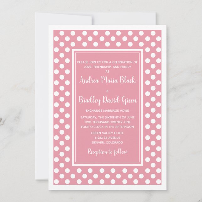 Pétale rose blanc Polka Faire-part de mariage (Devant)